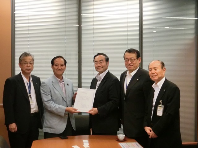 左から海南市長、西川自民党農林水産戦略調査会副会長、徳島県知事、飯田市長、松前町長